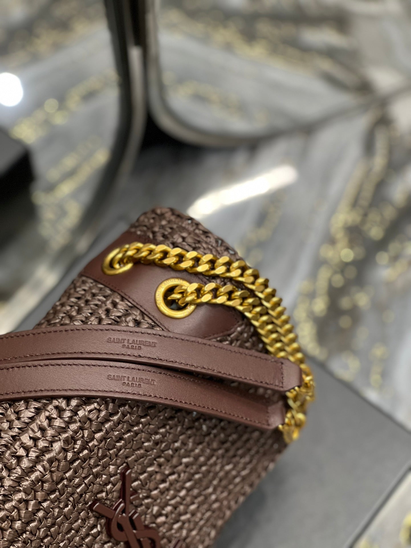 TOP Yves Saint Laurent YSL Niki Medium Raffia Bag - Brown