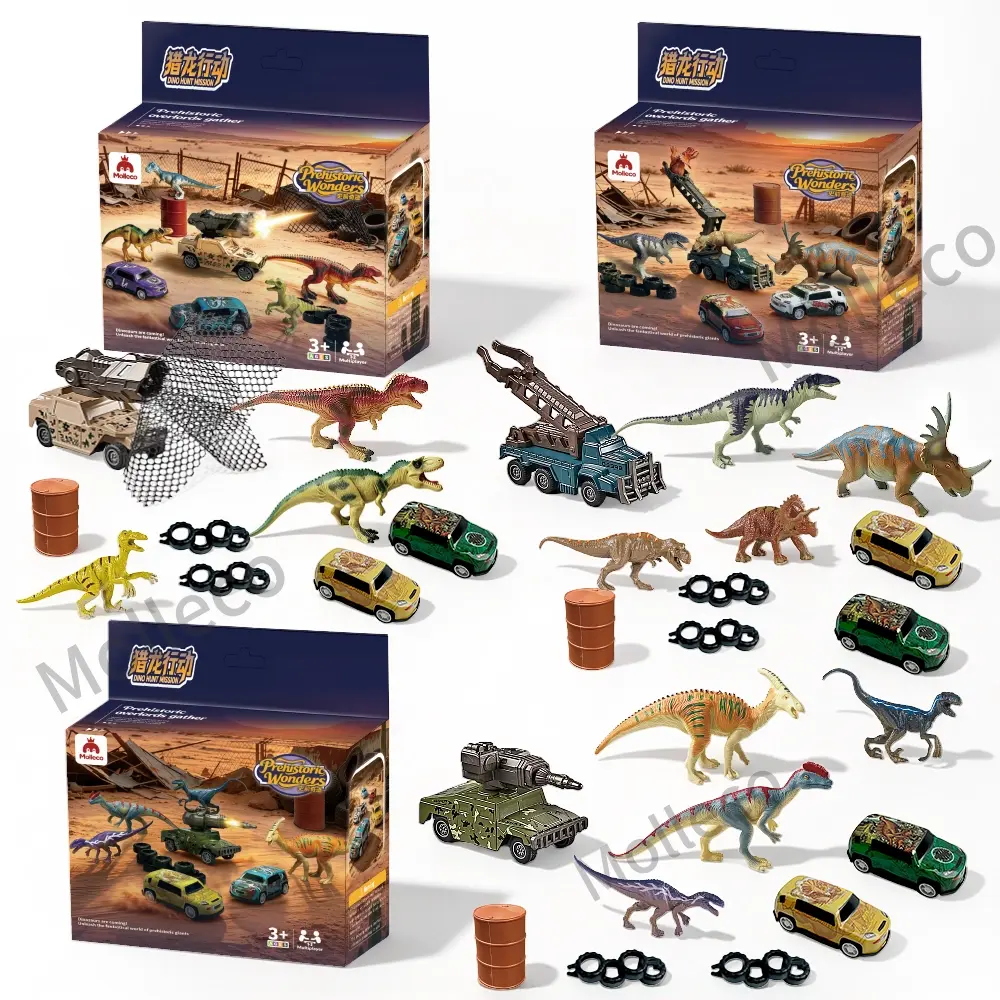 Molleco Dinosaur Figure Car Toys Set for Kids and Childre ST090