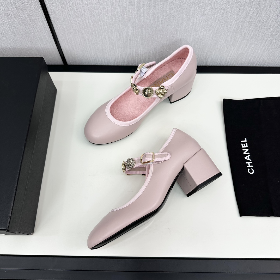 TOP CHANEL Mid Heel Leather Platform Pumps - 4 Color