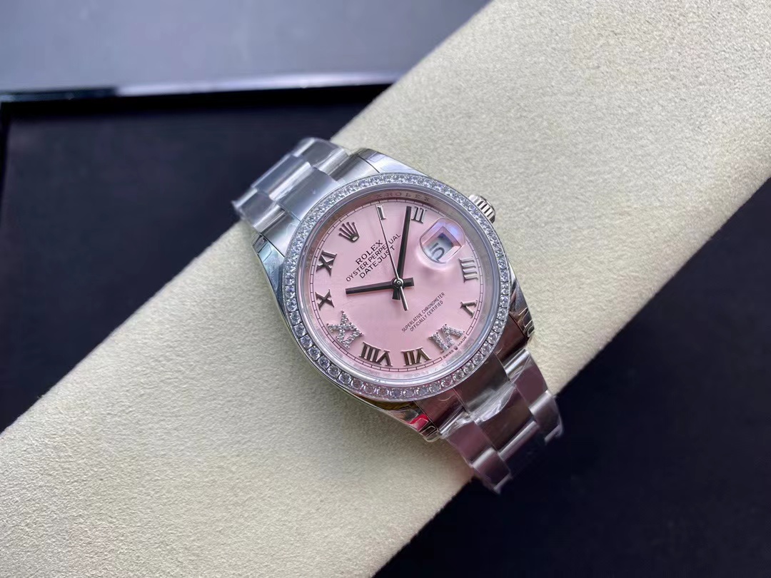 TOP ROLEX Pink Dial Watch 36mm - Silver
