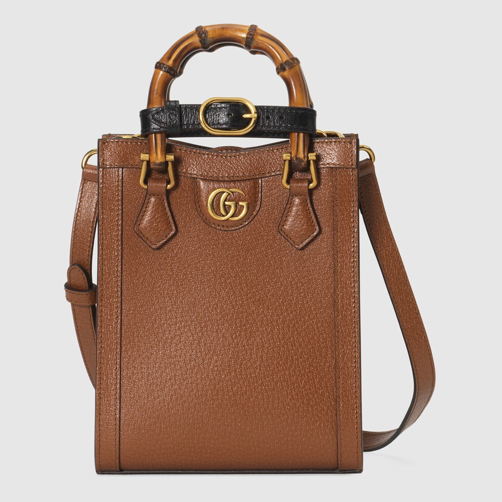 TOP GUCCI Diana Mini Tote Bag 15.5cm (W) x 19.5cm (H) x 6cm (D) - Brown