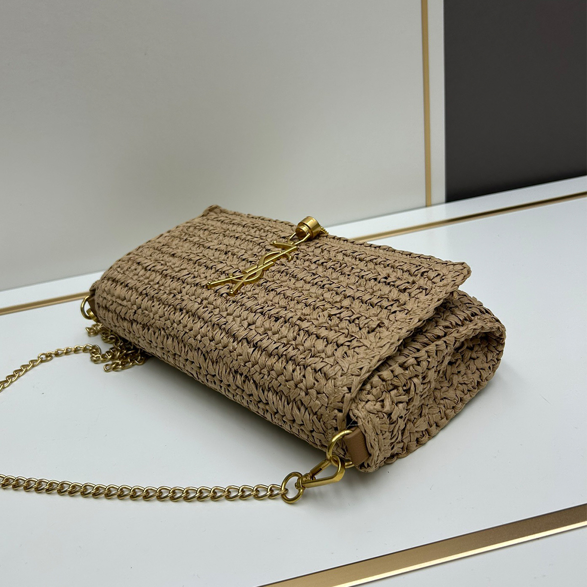 Saint Laurent Kate 99 Shoulder Bag Dark Nude Raffia(7A regular version)