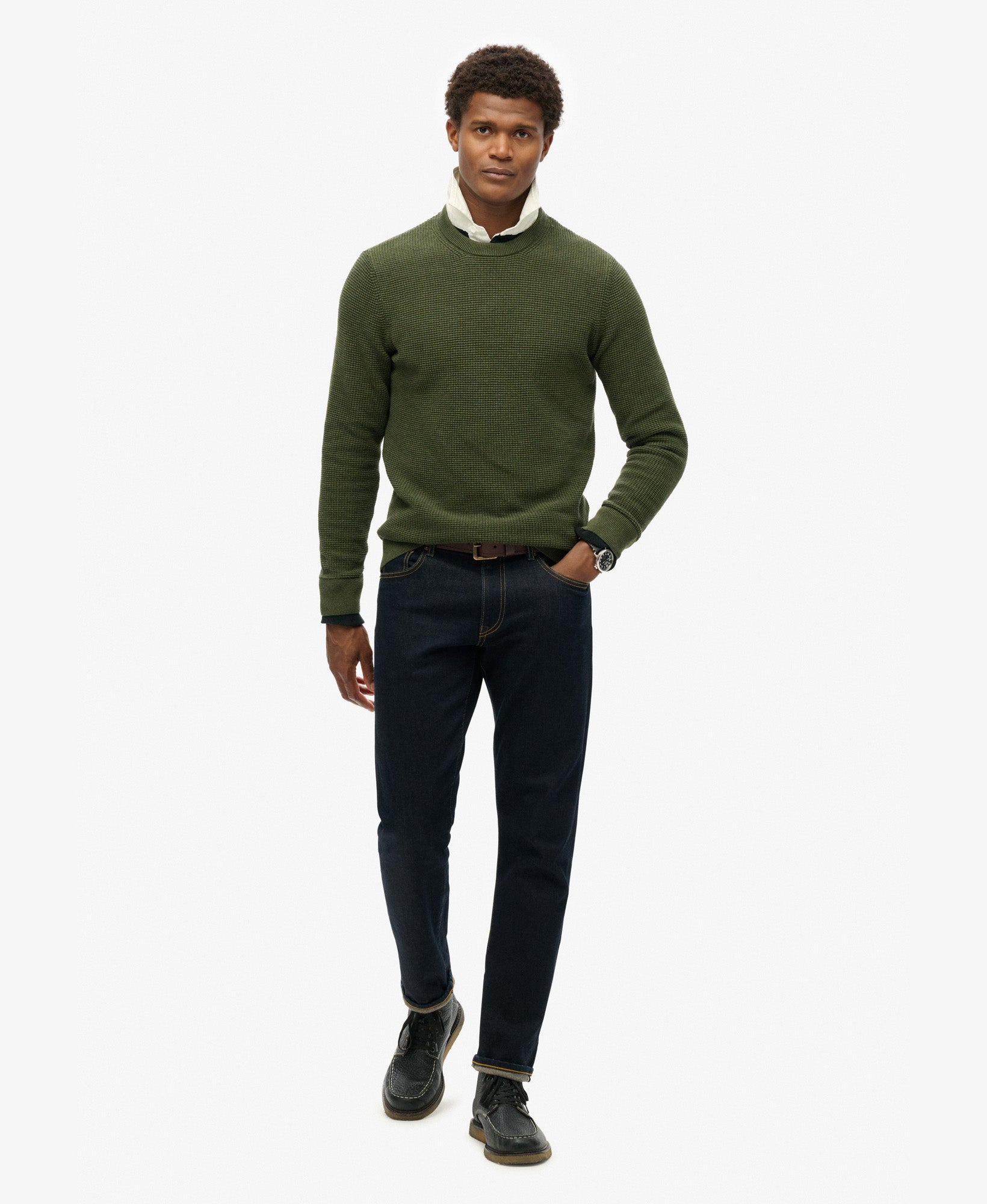 Textured Crew Knit Jumper | Thyme Green