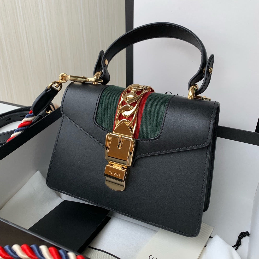TOP GUCCI G*G Sylvie Leather Bag - Black