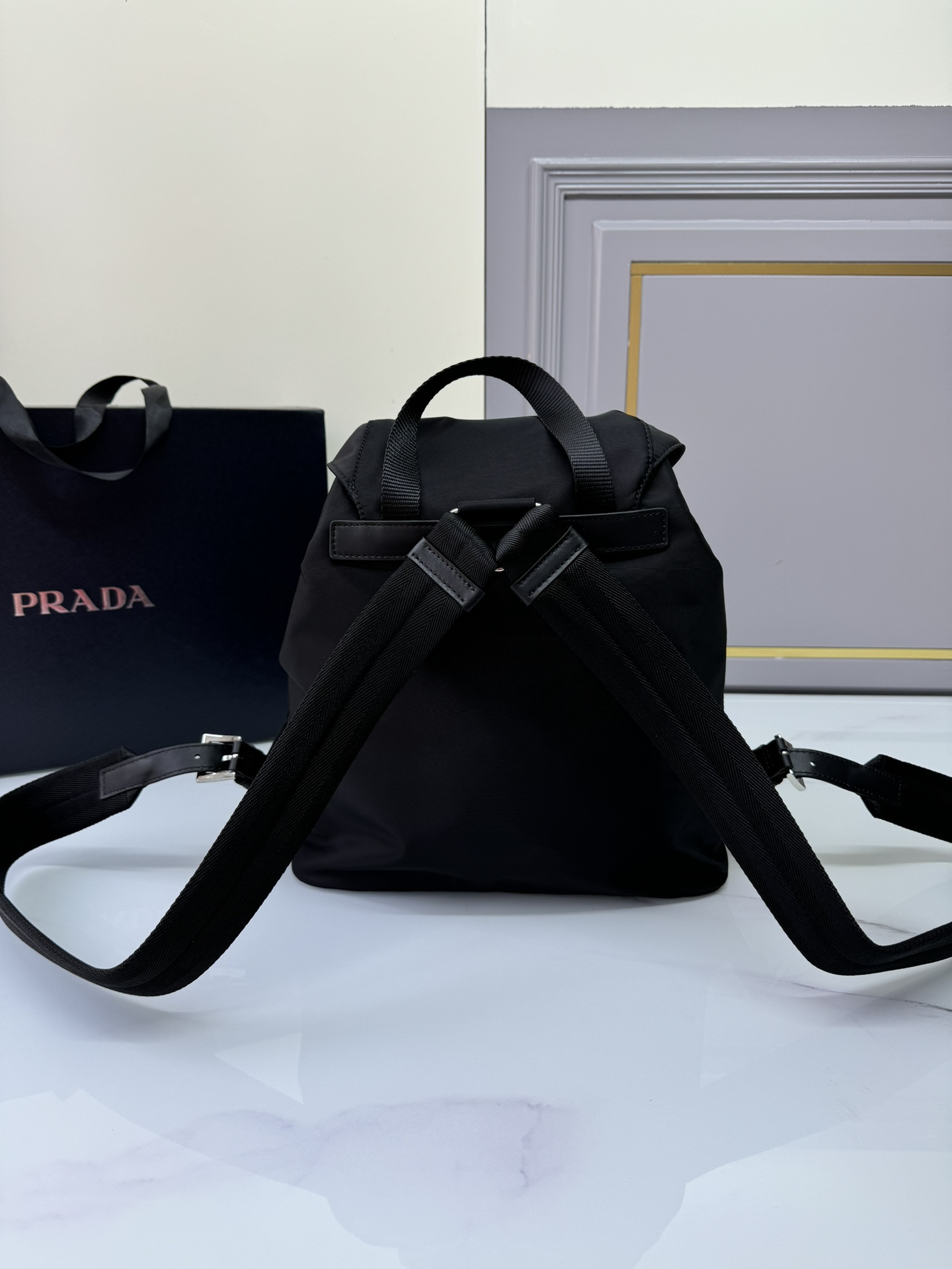 TOP PRADA Nylon Fabric Vintage Backpack 27x29x13.5cm - Black