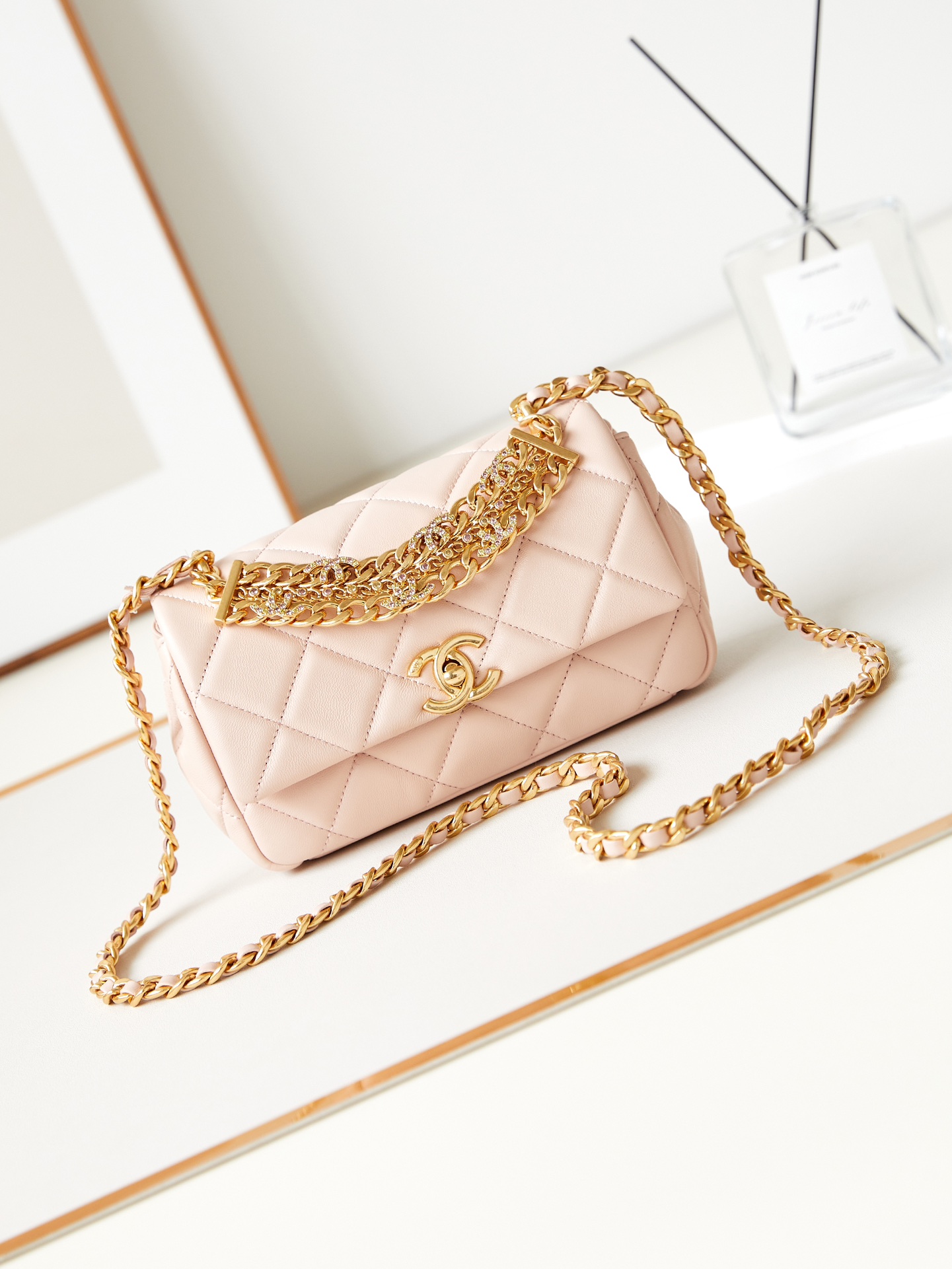 TOP CHANEL 24C Water Drill Handle Chain Pack 12-20-6cm - GHW - Pink