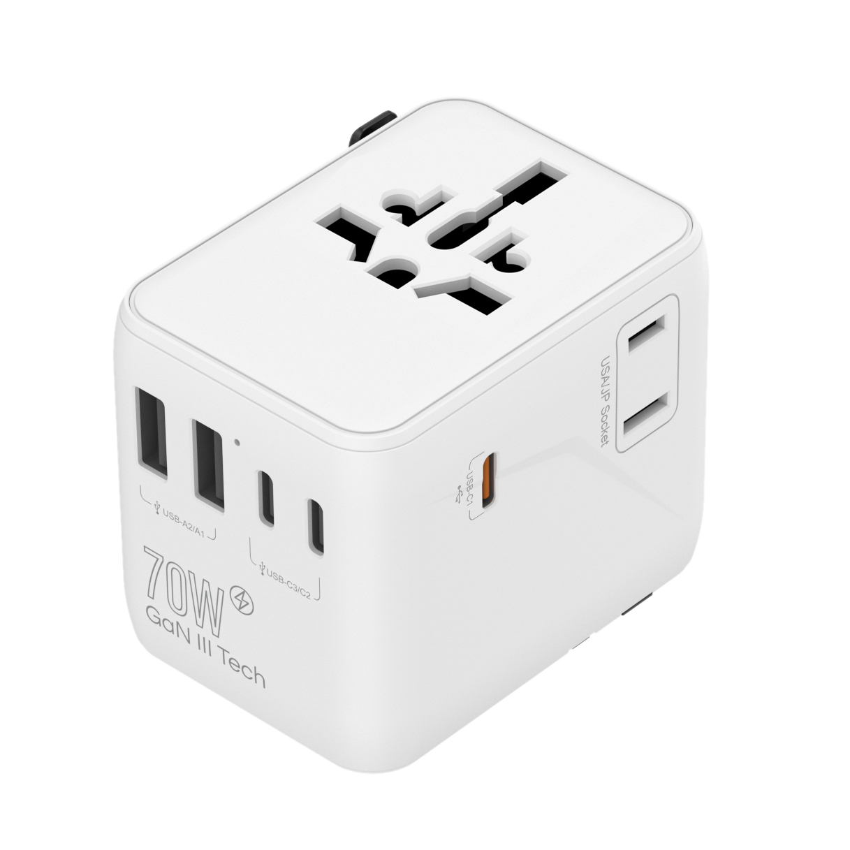 New 2AC PD 70W USB Universal Adapter Small Size Gan Travel Adapter with Power Bank Outlets International Adapter Made Copper