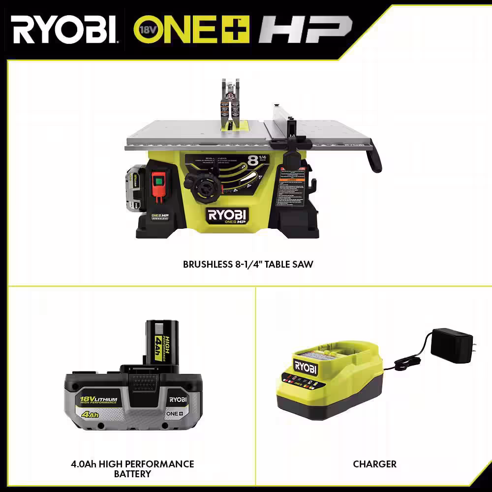ONE+ HP 18V Brushless Cordless 8-1/4 in. Compact Portable Jobsite Table Saw and Miter Saw Kit w/ (2) Batteries & Charger