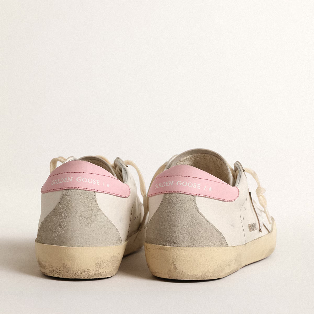 Golden Goose Super-Star with silver leather star and pink heel tab  (Replica)