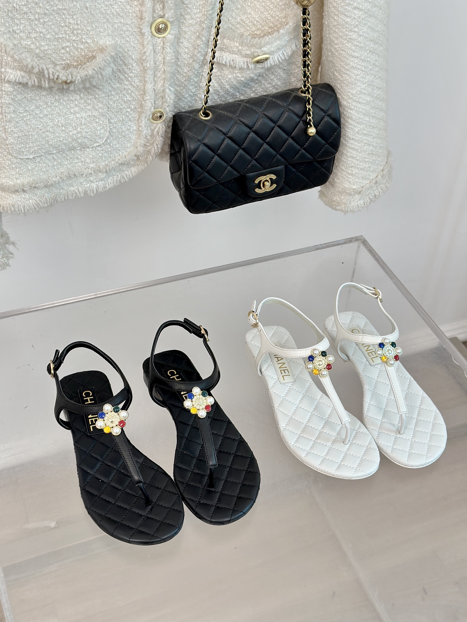 TOP CHANEL Camellia Pearl Sandals - 2 Color