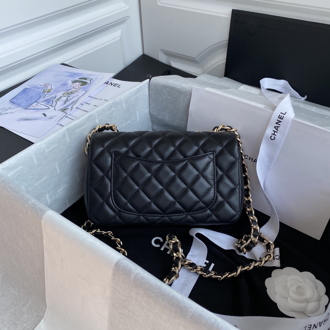 TOP CHANEL Mini CF Flab Bags 20x12x6cm -Black&GHW