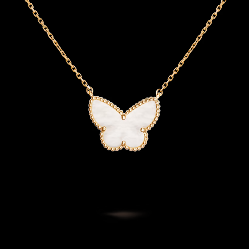 TOP Van Cleef & Arpels VCA Lucky Alhambra Butterfly Pendant Necklace - Gold