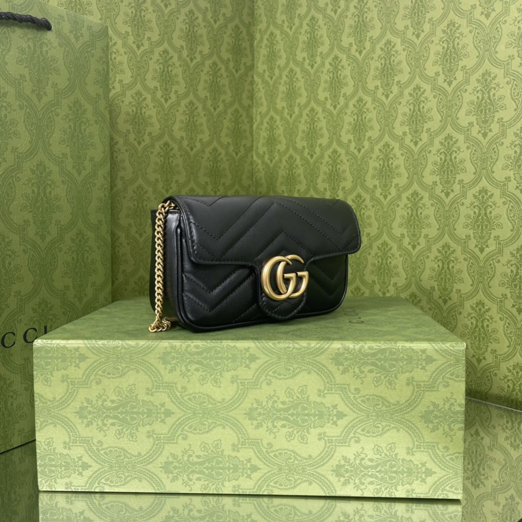 TOP GUCCI GG Marmont Bag Super Mini 16.5cm - Black