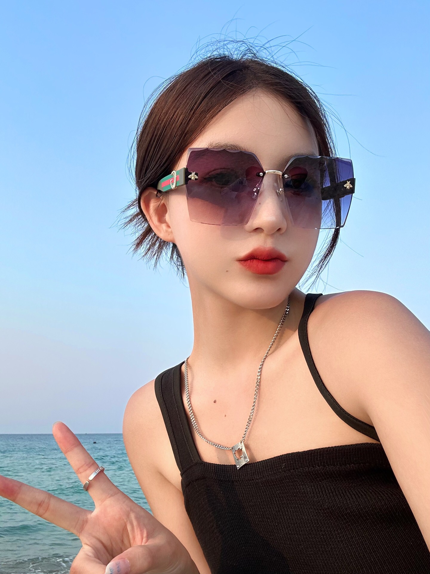 TOP GUCCI Classic Double Bee Sunglasses On Both Sides - 4 Color