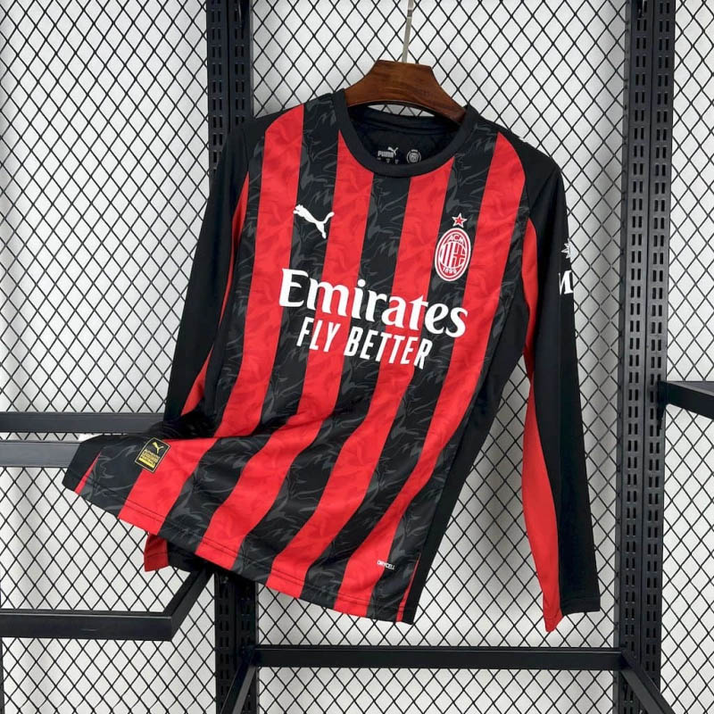 2025/2026 Long Sleeve AC Milan Home Soccer Jersey 1:1 Thai Quality