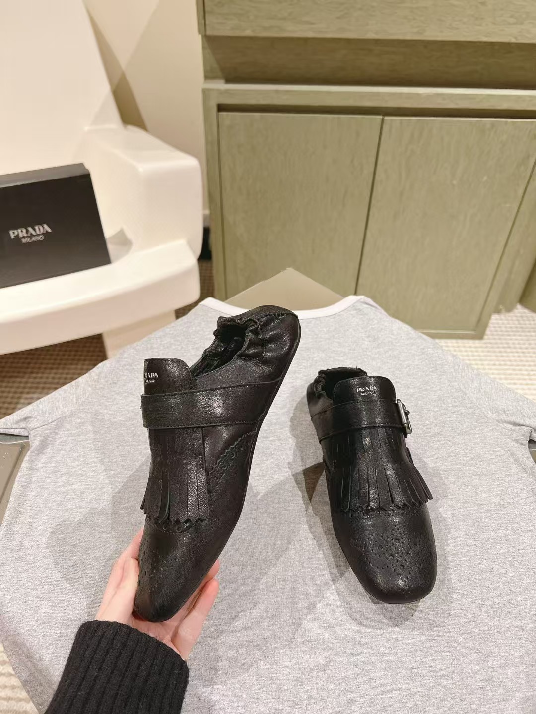 TOP PRADA Calf Leather Fringed Monk-Strap Shoes - Black