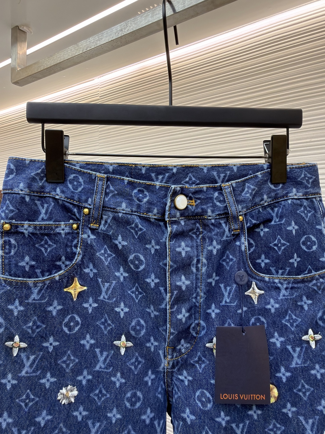 LOUIS VUITTON 字母提花雏菊刺绣牛仔滑板长裤