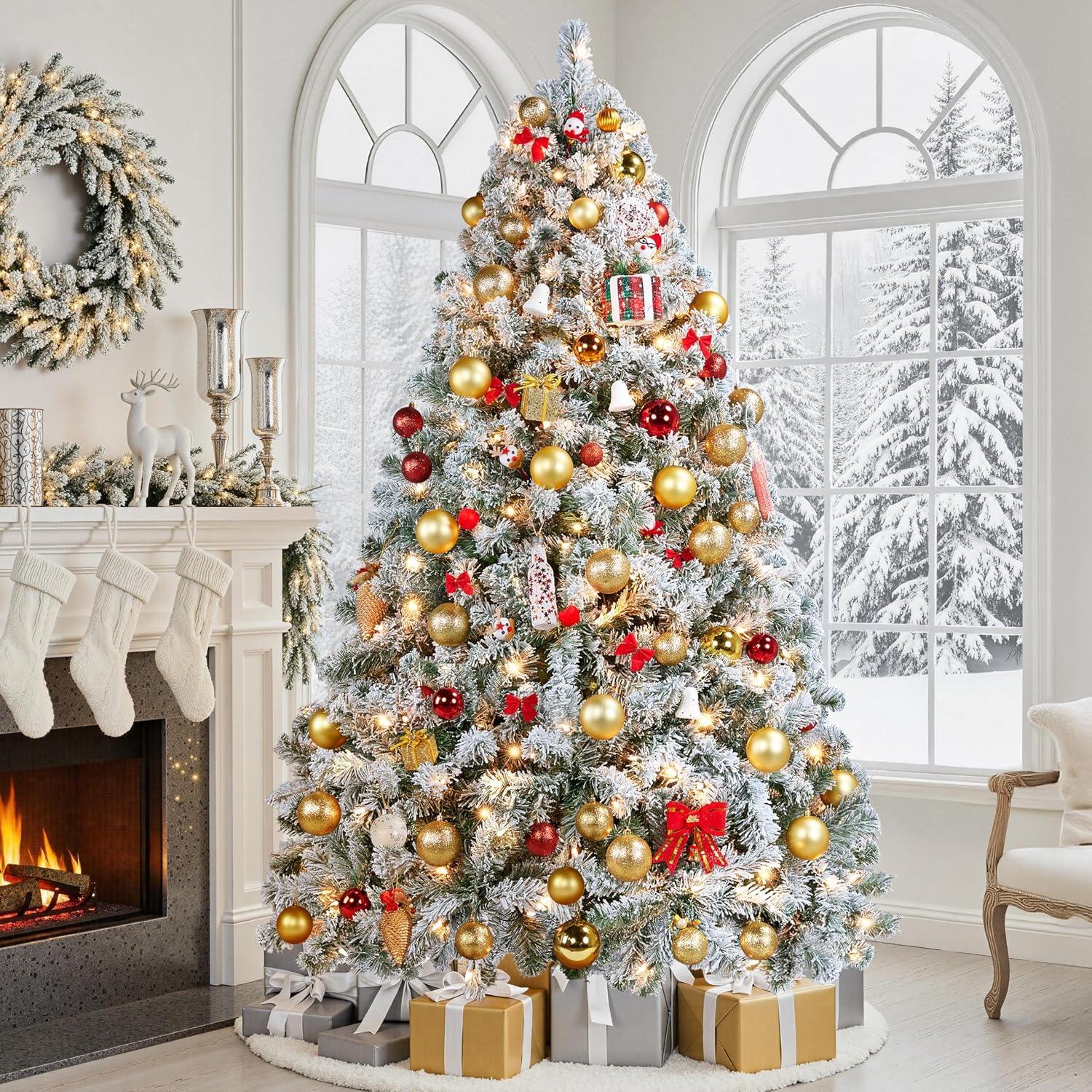 Yaheetech Pre-Lit Snow Flocked Artificial Christmas Tree, 1750 Lights