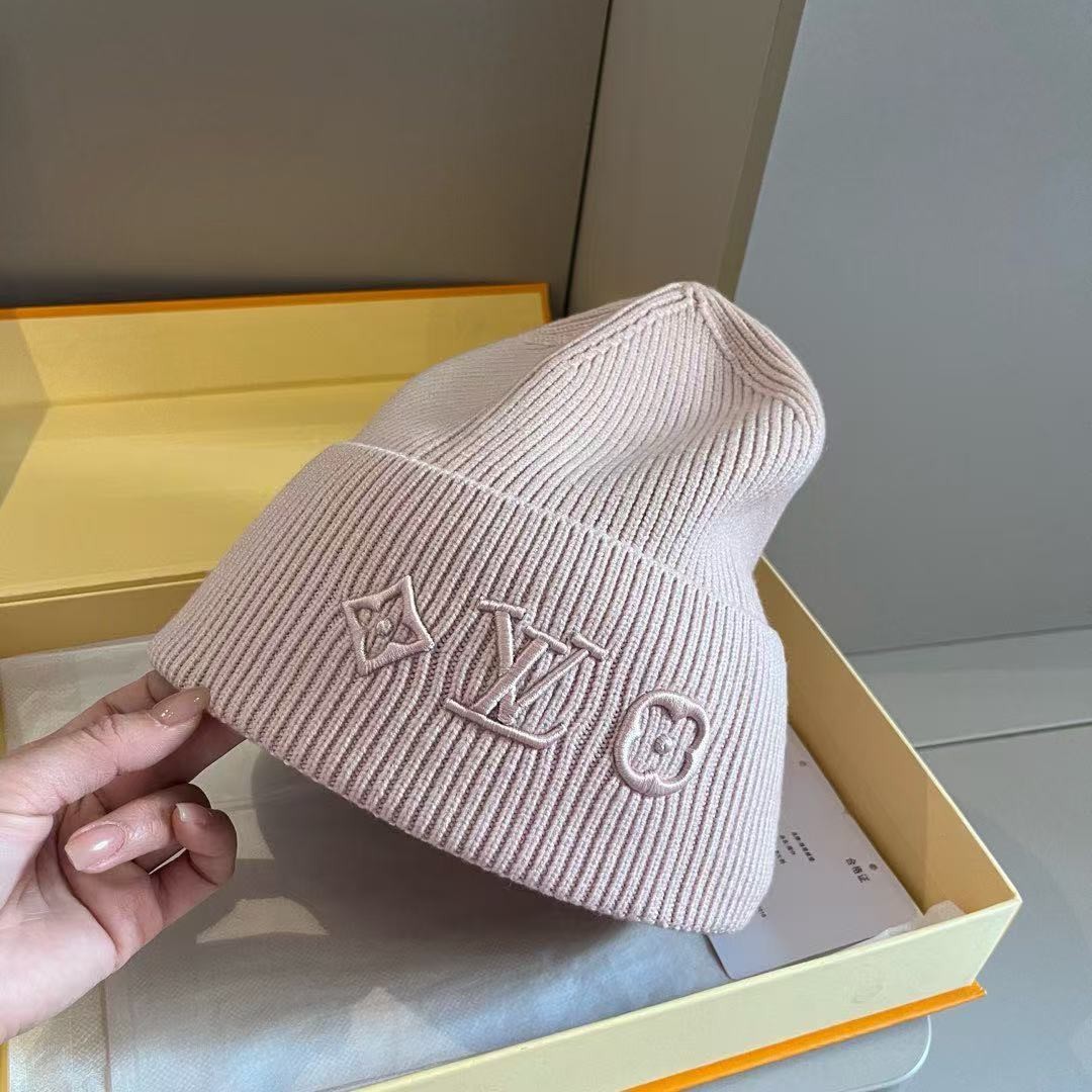 Louis Vuitton Ribbed Knit Beanie with 4-Motif Embroidery, Warm Cuffed Winter Hat