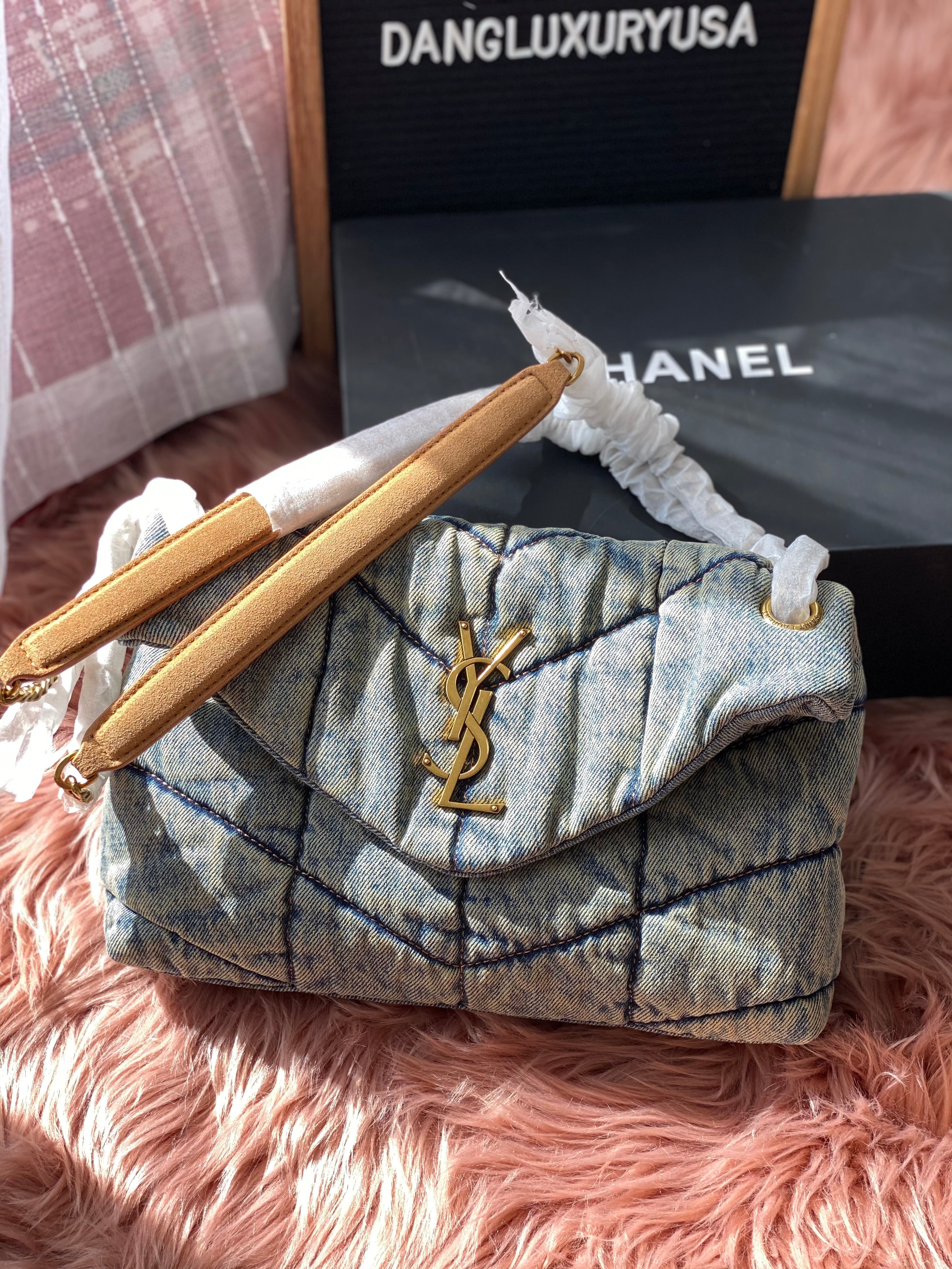 TOP Yves Saint Laurent YSL Loulou Small Denim Puffer Bag