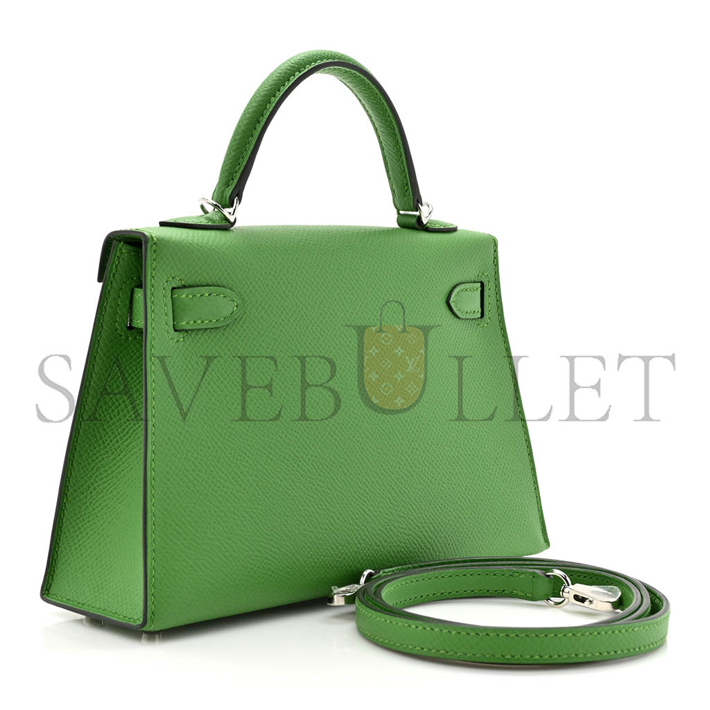 HERMÈS MINI KELLY II EPSOM GREEN SILVER BUCKLE (19*12*5.5cm)