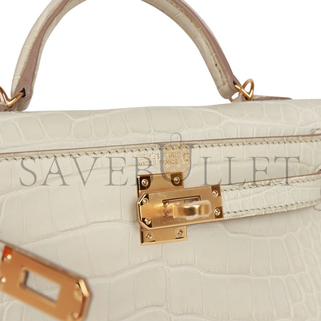 HERMES MINI KELLY MATTE ALLIGATOR GOLD HARDWARE (19*12*5.5cm)