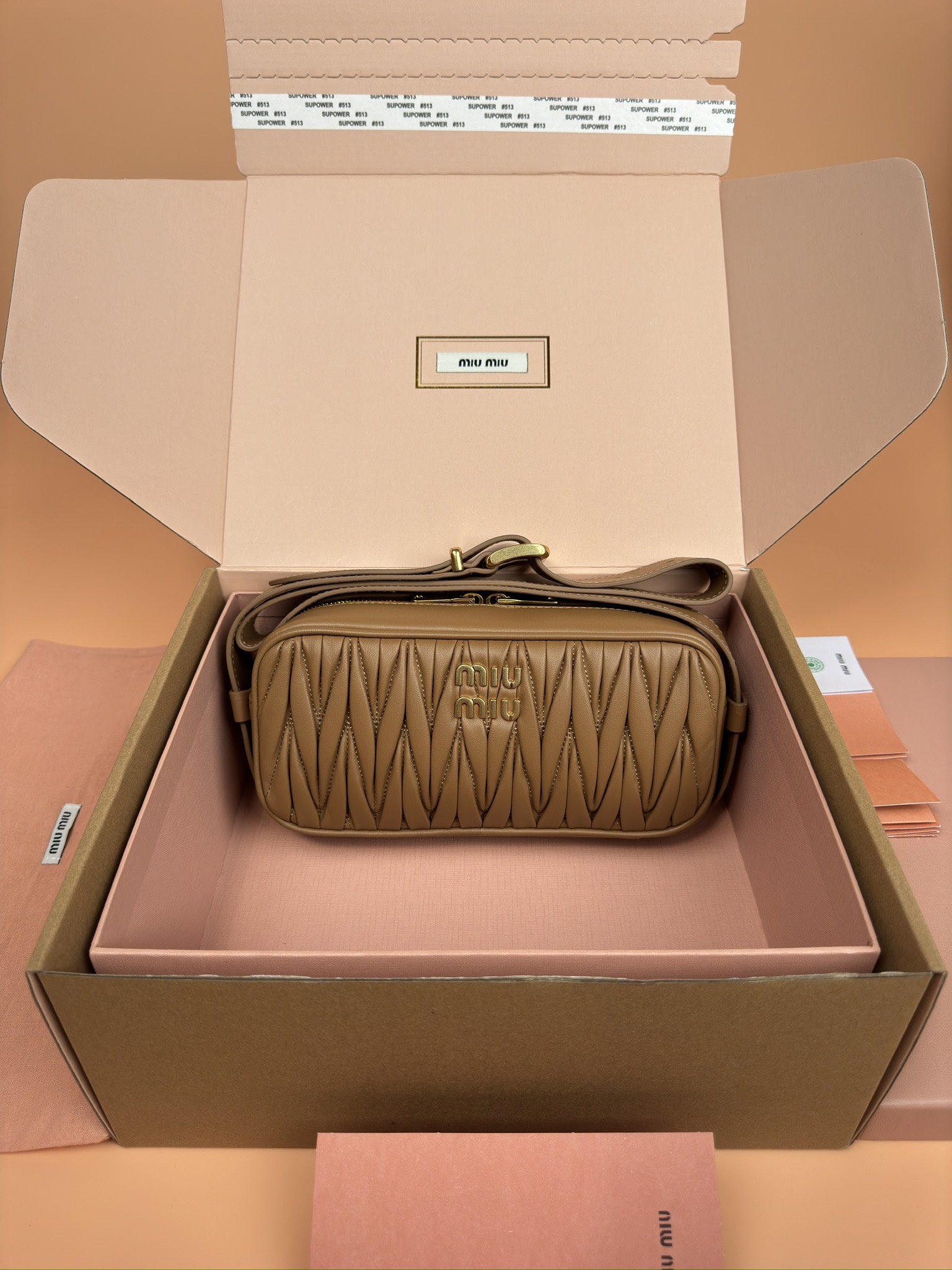 TOP Miu Miu Arcadie Matelasse Bag Lambskin 25×12×6.5cm - Brown/Black