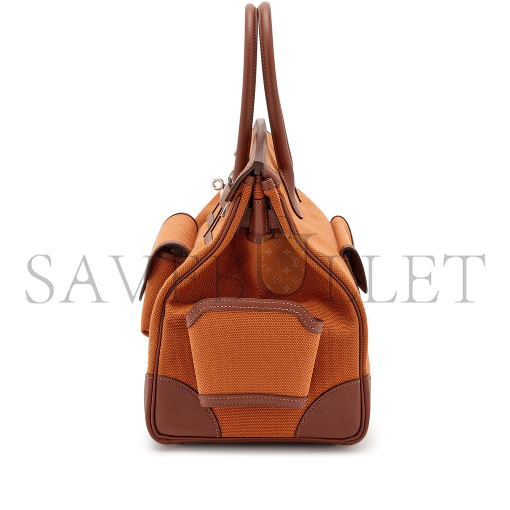 HERMES BIRKIN 35 CANVAS AND SWIFT LEATHER ORANGE SILVER BUCKLE H079238CKA2 (35*25*18cm)