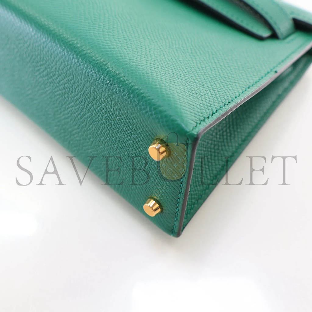 HERMÈS MINI KELLY II EPSOM MALACHITE GREEN GOLD BUCKLE (19*12*5.5cm)