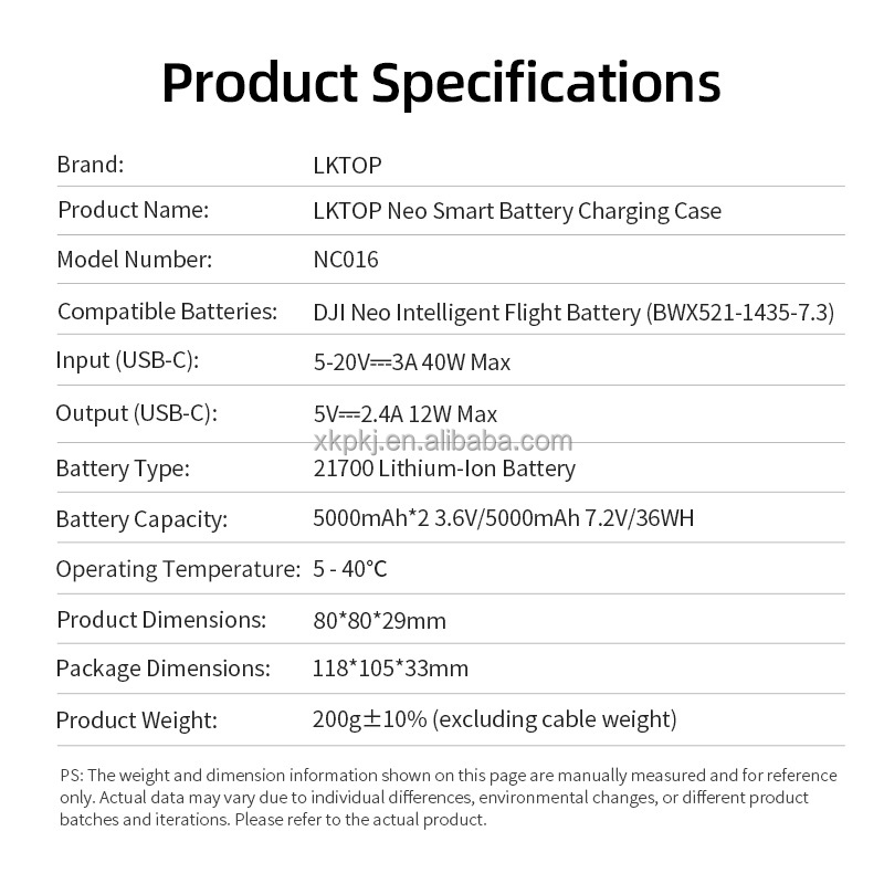 LKTOP Neo Intelligent Battery Station Charging Hub with Bidirectional Charging Compatible with DJI Neo Pocket Drone Battery