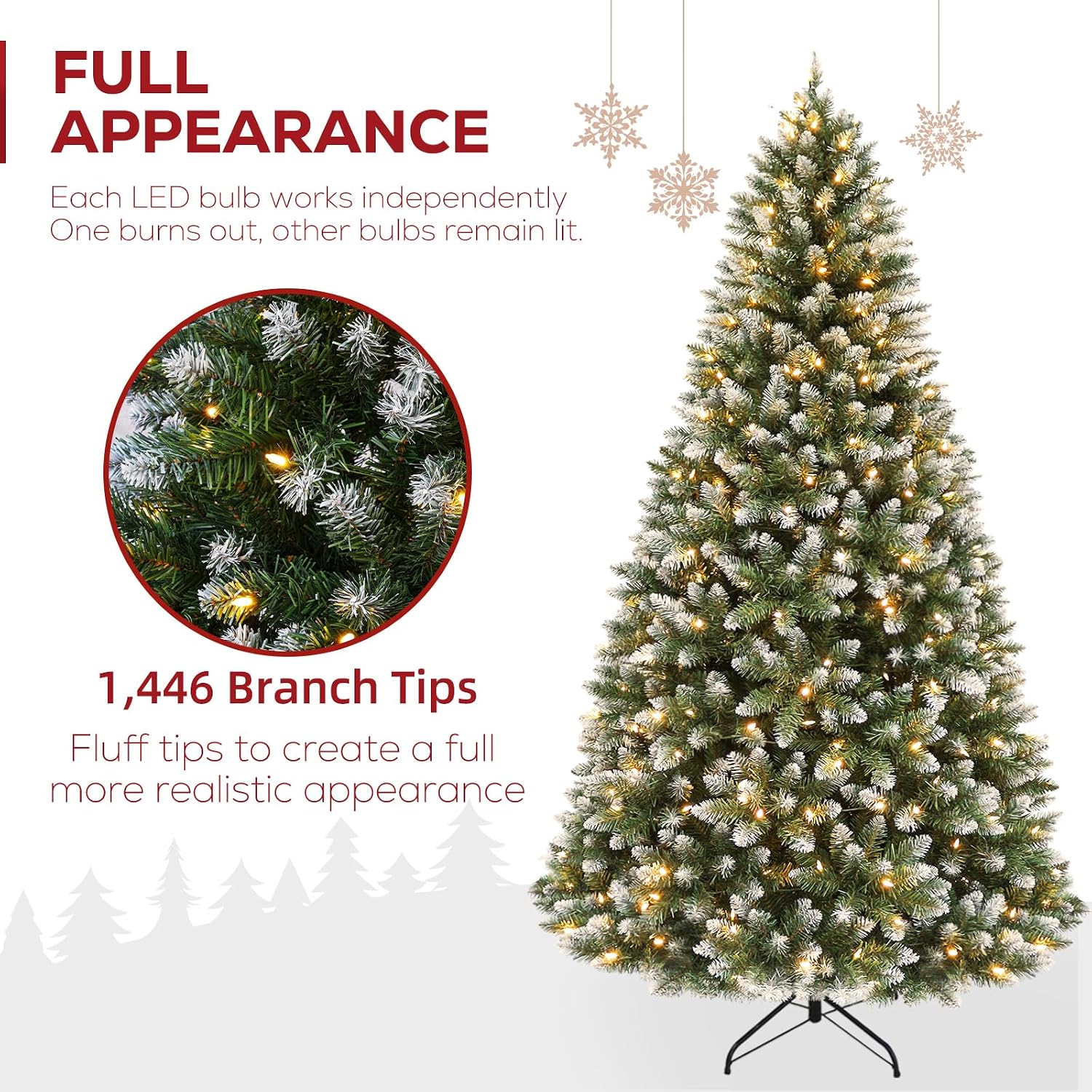 Hykolity 7.5 ft Partially Flocked Christmas Tree with 1,446 Branch Tips