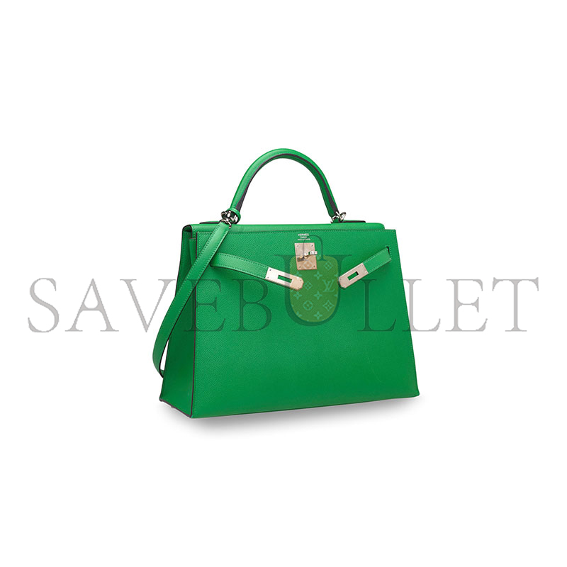 HERMES MASTER KELLY 32 EPSOM VERT BAMBOO PALLADIUM HARDWARE (32*23*10cm)