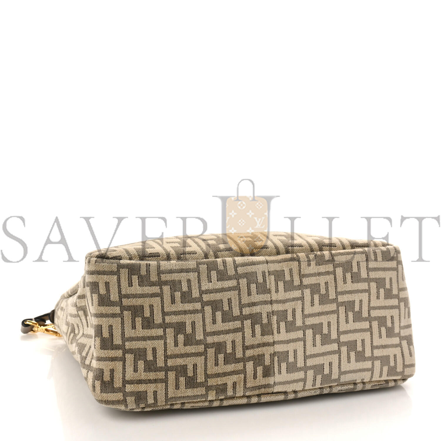 FENDI CHENILLE VITELLO SETA PLEXIGLASS FF FENDI O'LOCK ZIPPER TORTORA NUVOLA (34*23*13cm)