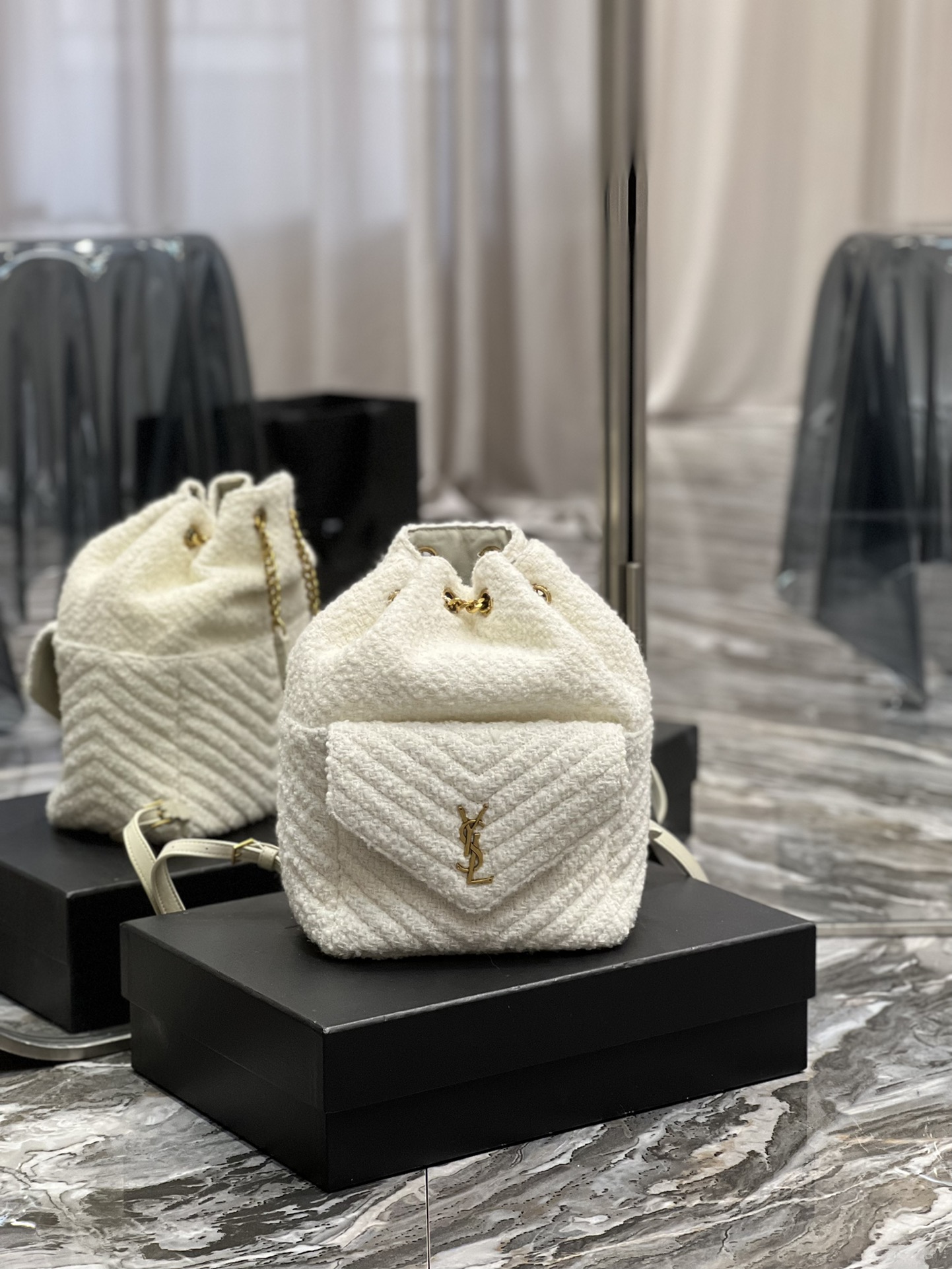 TOP Yves Saint Laurent YSL Joe Plush Backpack 22×29×15cm - White