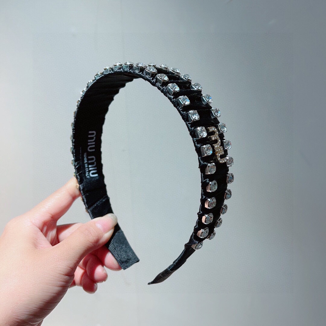 TOP Miu Miu Rhinestone Special Fabric Headband - 2 Colors
