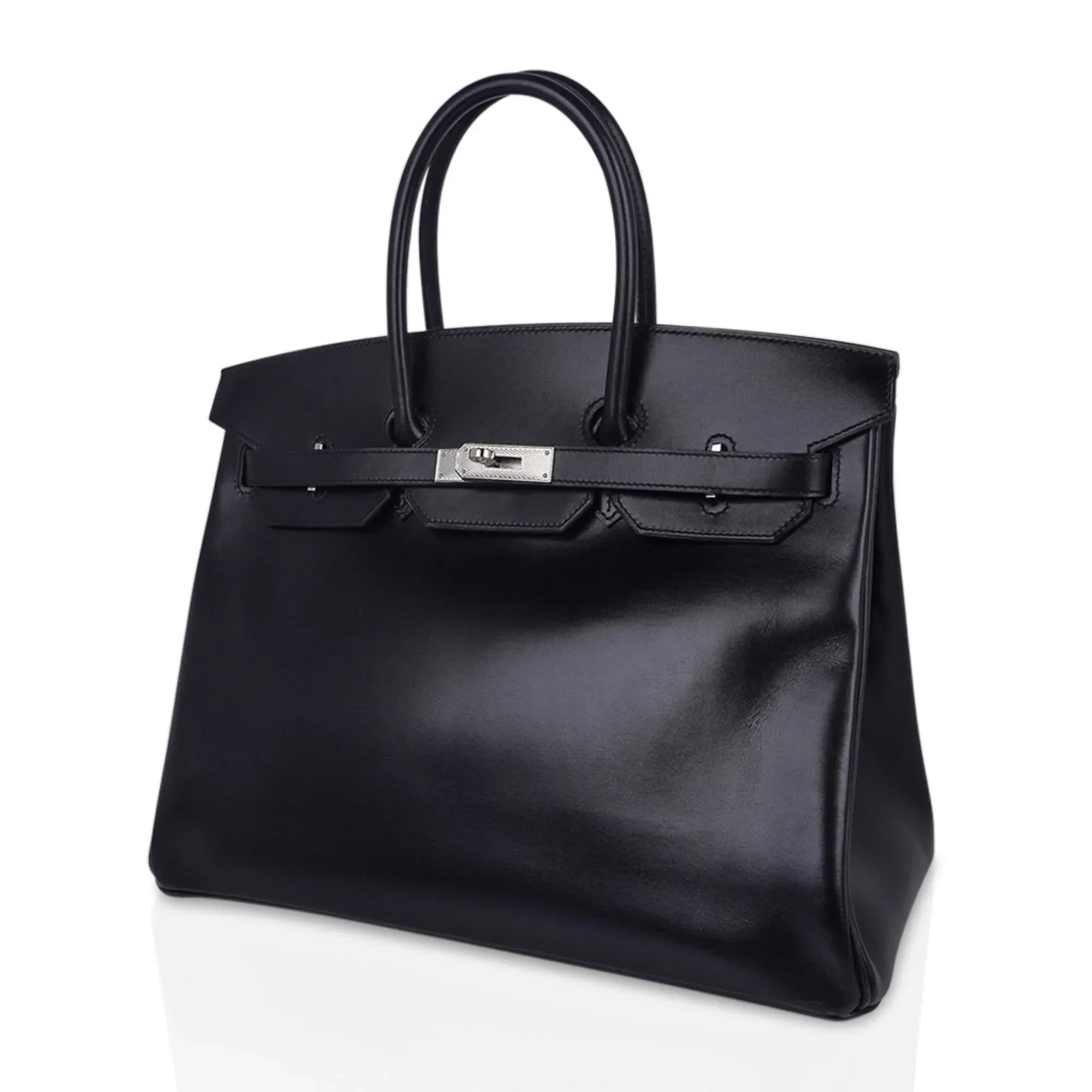 Birkin 35 Bag Black Box Palladium Guilloche Hardware
