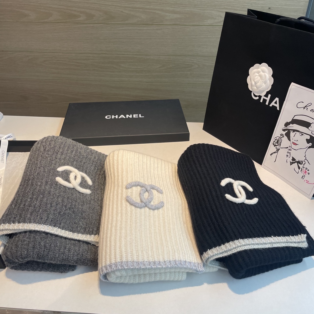 TOP CHANEL Cashmere Knit Scarf 30×200 cm - 3 Colors
