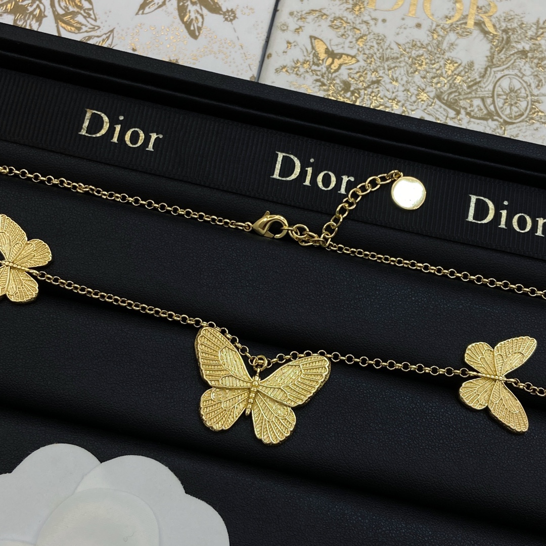 TOP Christian Dior Butterfly Necklace - Gold