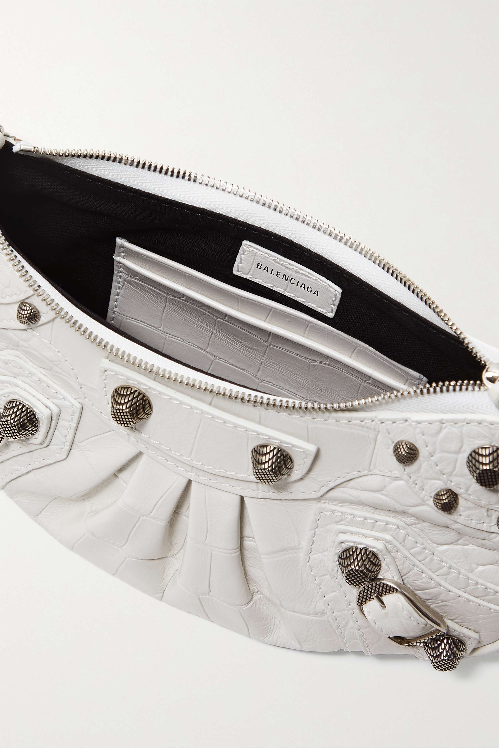 BALENCIAGA Le Cagole mini studded croc-effect leather shoulder bag white（10A Mirror Version）