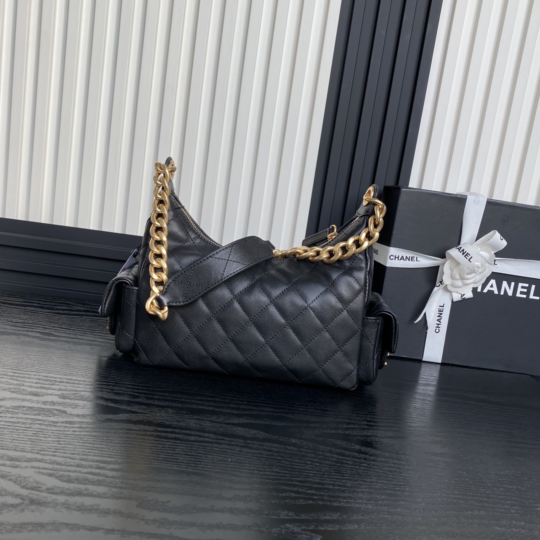 TOP CHANEL Hobo Bag 22x31x15cm/27x35x18cm - Black
