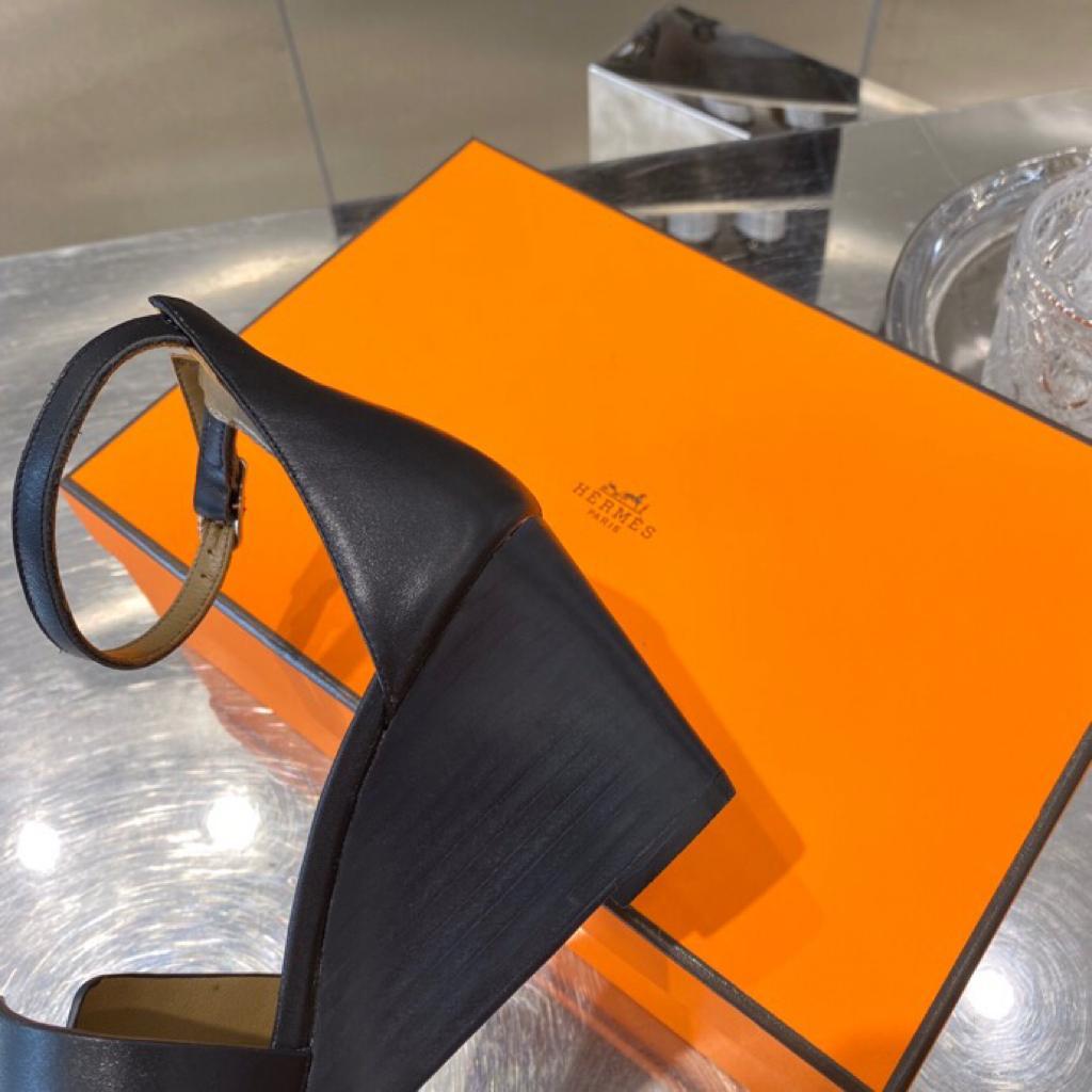 TOP HERMES Wedges Sandals Smooth Leather - Black