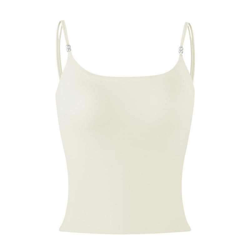 Herbal-style camellia fragrance pearl camisole, lightweight and cool, with built-in chest pads, one-piece beautiful back underwear for women, levelkeen