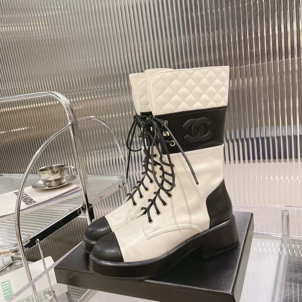 TOP CHANEL CC Denim/Leather Martin Boots - 3 Color