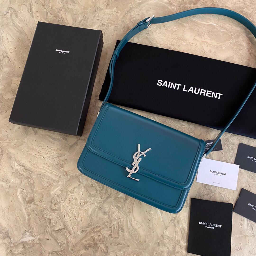 TOP Yves Saint Laurent YSL Solferino Medium Shoulder Bag - Blue SHW