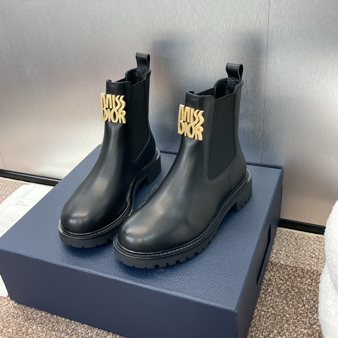 TOP Christian Dior MISS DIOR Metal Logo Boots - Black