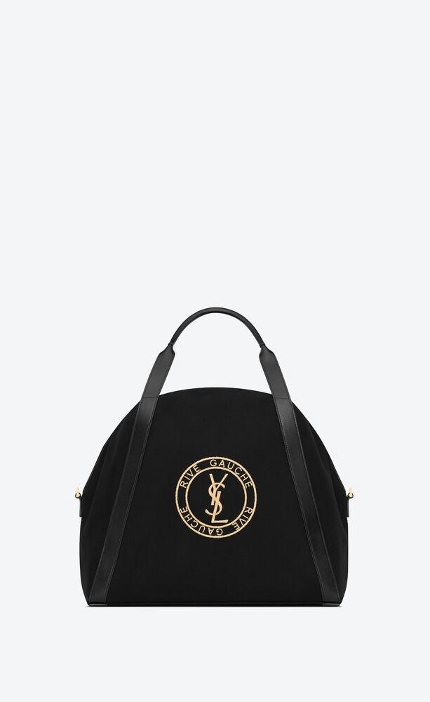 TOP Yves Saint Laurent YSL Rive Gauche Embroidered Cowhide Shopping Bag 42x32x18cm - Black