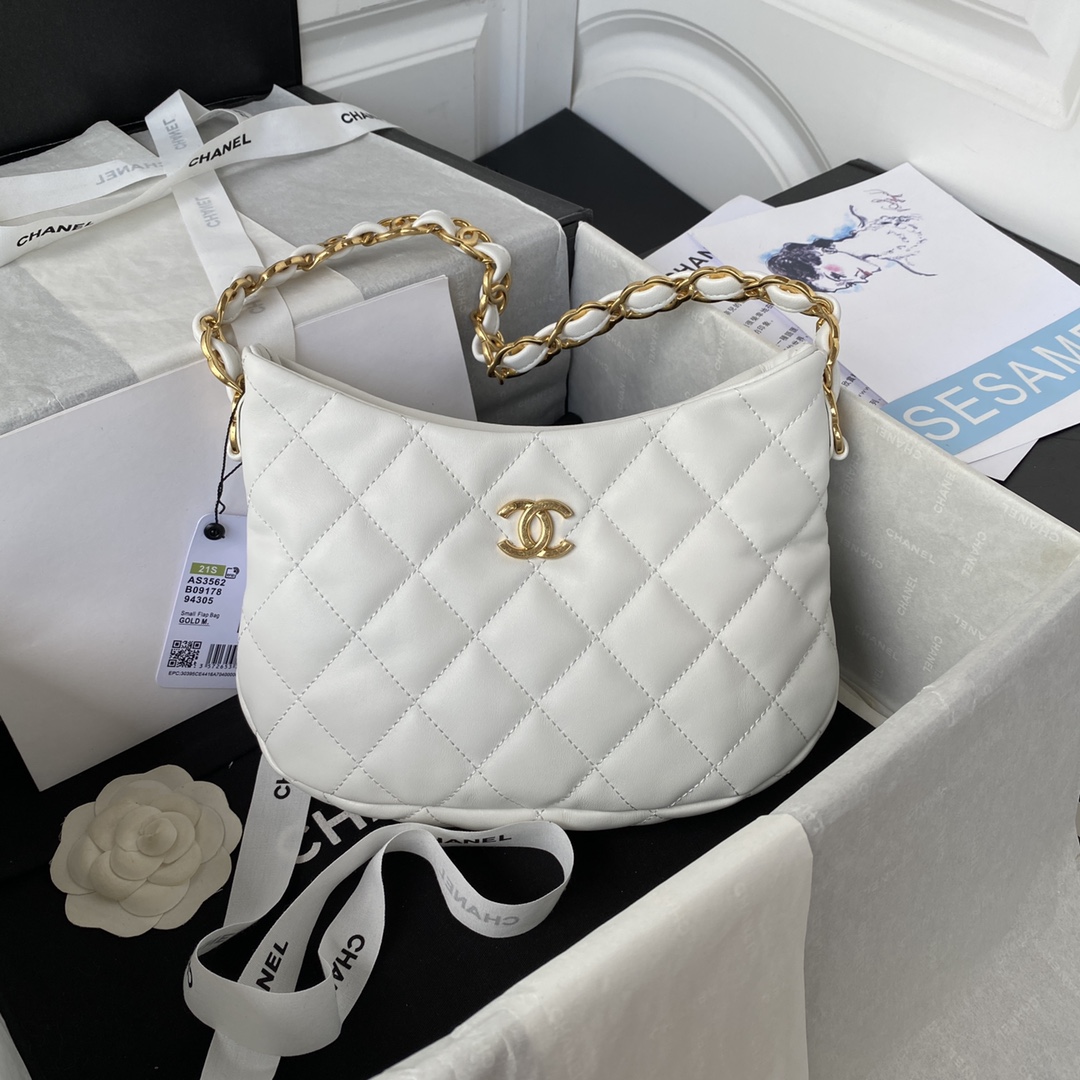 TOP CHANEL Hobo Bag 17.5X24X6cm/26×30×7cm - GHW - White/Pink