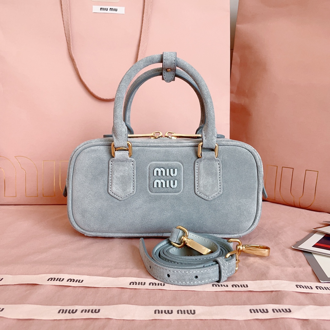TOP Miu Miu Bowling Suede Bag  22X10.5X7.5Cm - Grey