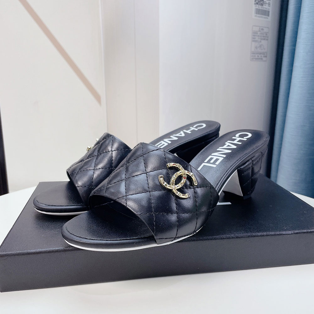 Chanel Sheep-leather Fashion High-heeled Slippers Slide Sandal (Replica)