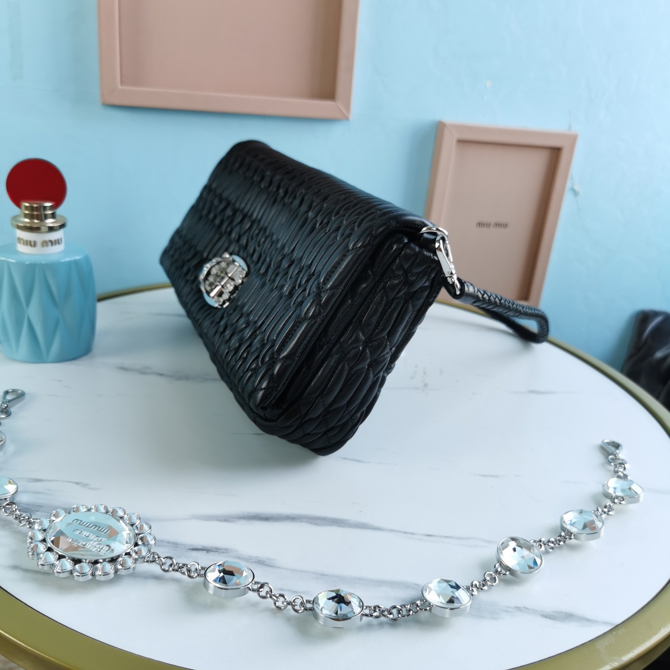 TOP Miu Miu Lambskin Jacquard Diamond Chain Bag 28x3x14cm - 3 Color